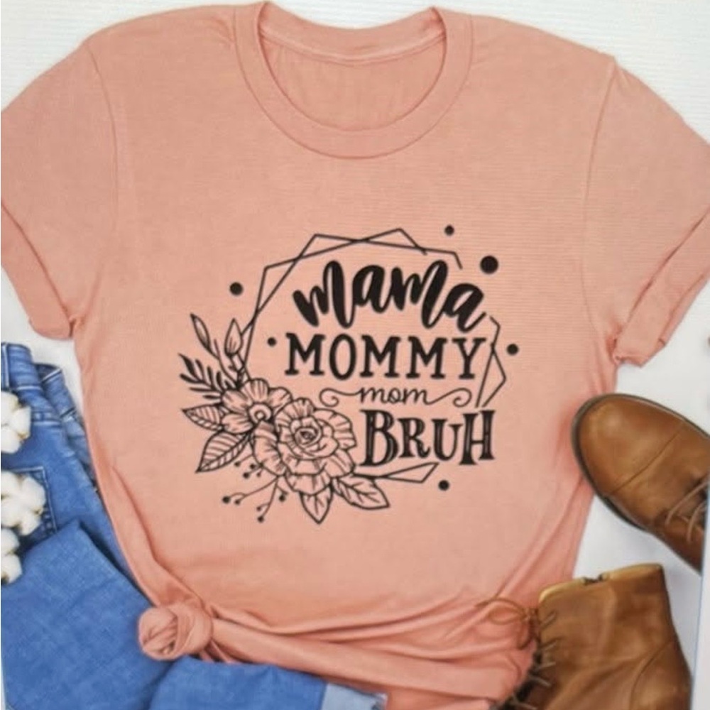 Mama Mommy Mom Bruh Graphic Tee - Peach